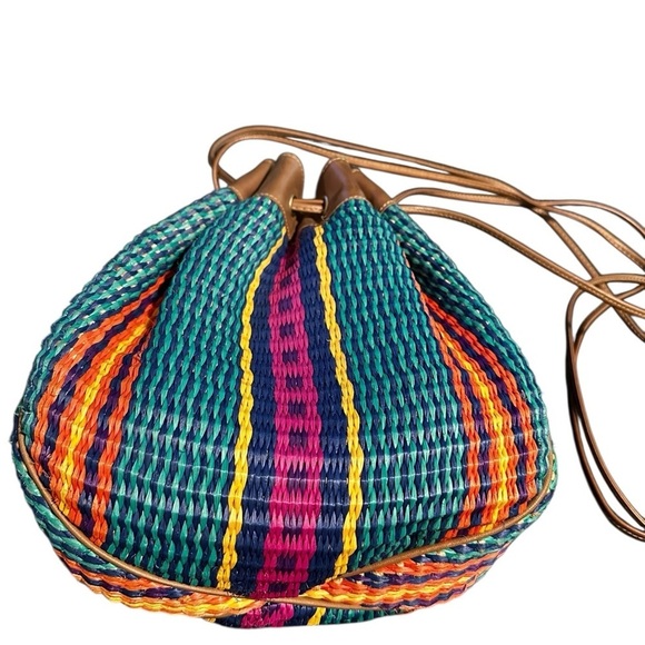 Vintage Liz Claiborne Leather Woven Bucket Bag Satchel  Shoulder Y2k Cinch - Picture 4 of 13